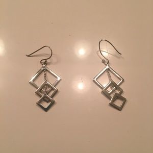 Multi-Layered Square Silver Earrings